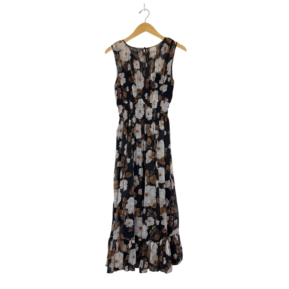 NWT Arbercombie & Fitch Easy High Neck Midi Dress Womens Black Brown Floral XSP